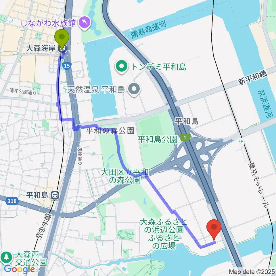 大森海岸駅から株式会社サウンドクルーへのルートマップ地図