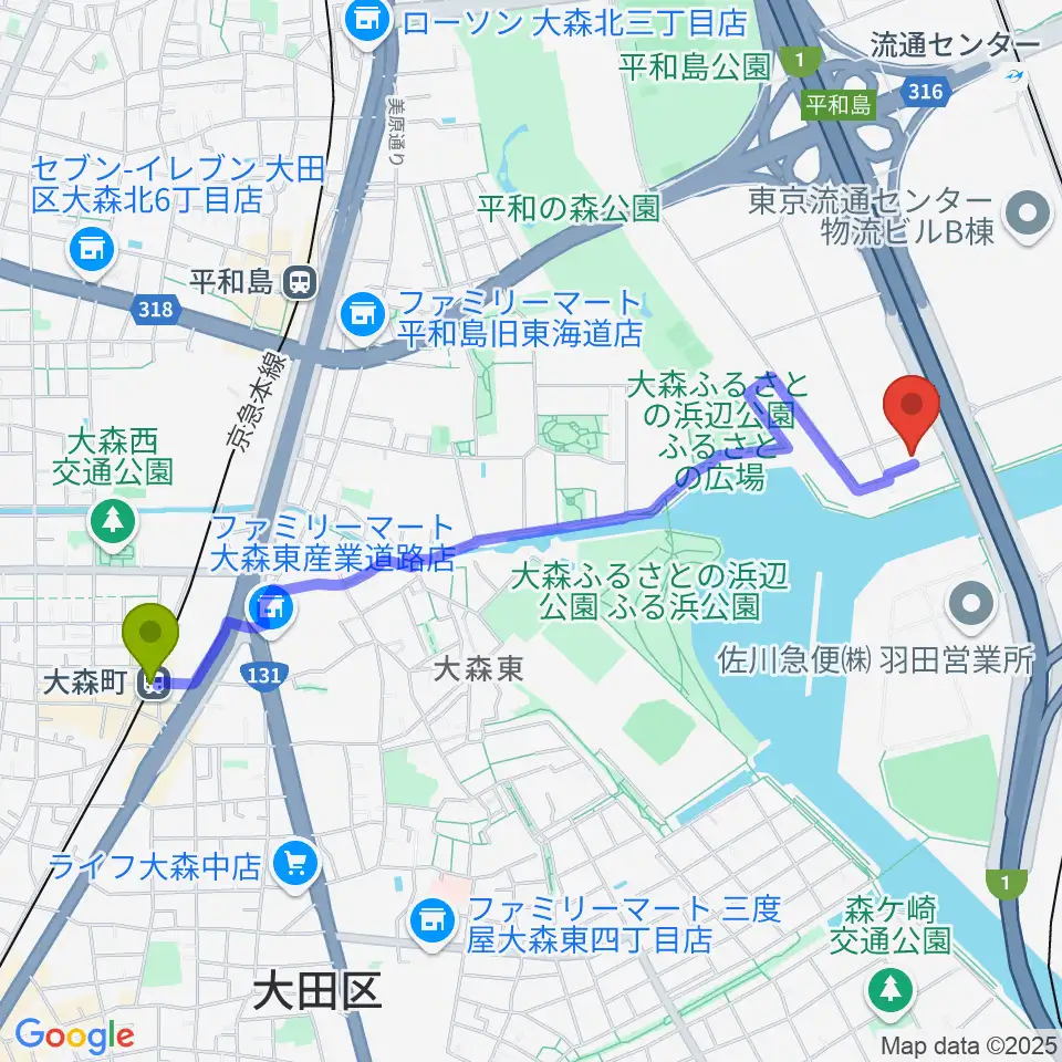 大森町駅から株式会社サウンドクルーへのルートマップ地図