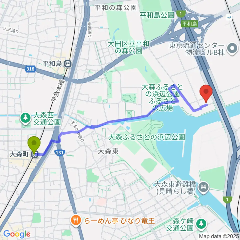 大森町駅から株式会社サウンドクルーへのルートマップ地図