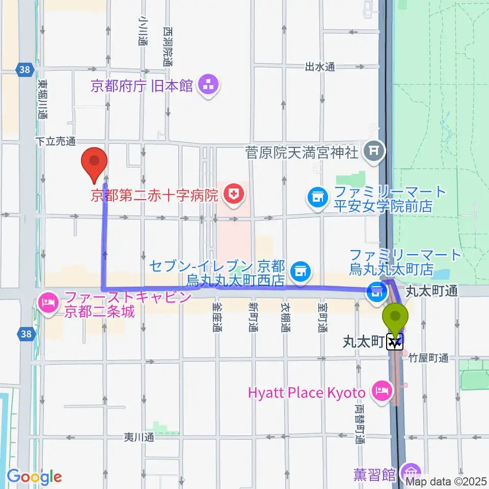 鳥羽屋の最寄駅丸太町駅からの徒歩ルート（約11分）地図