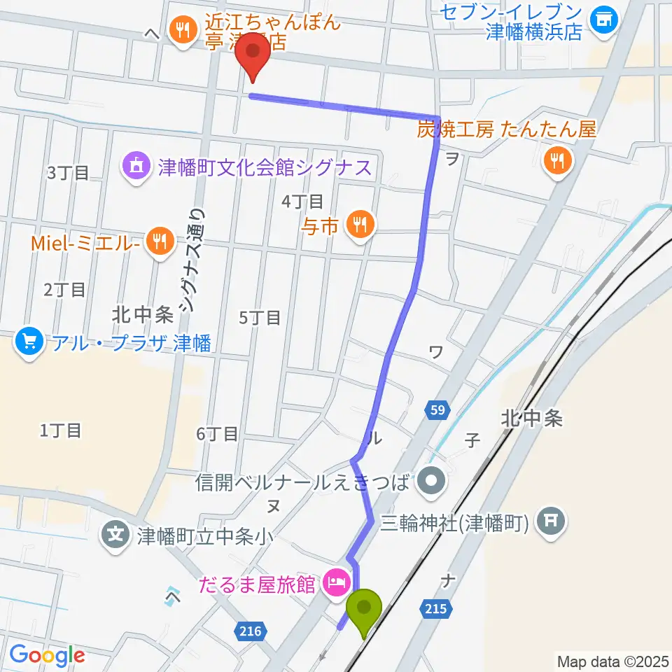 管楽器専門店ウィンズスタイルの最寄駅津幡駅からの徒歩ルート（約13分）地図