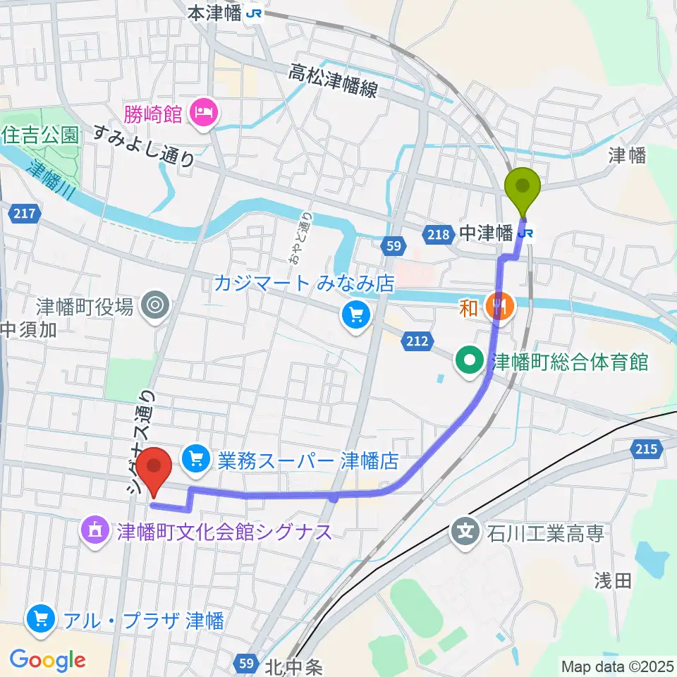 中津幡駅から管楽器専門店ウィンズスタイルへのルートマップ地図