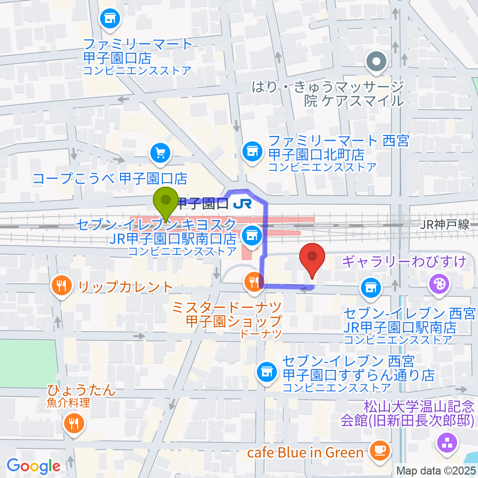 箏三絃なかにしの最寄駅甲子園口駅からの徒歩ルート（約3分）地図