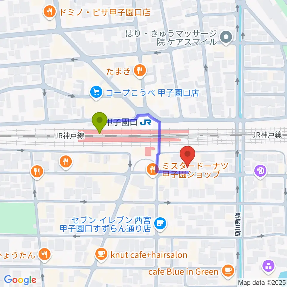 箏三絃なかにしの最寄駅甲子園口駅からの徒歩ルート（約3分）地図