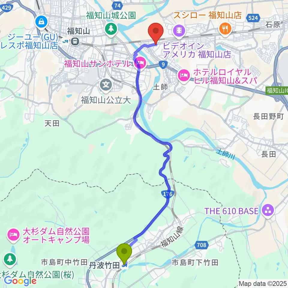 丹波竹田駅から光陽堂 福知山本店へのルートマップ地図