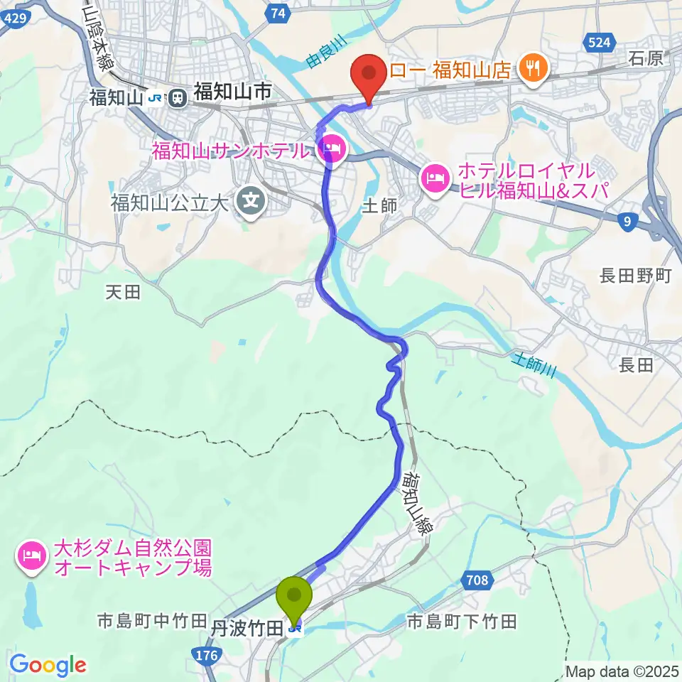 丹波竹田駅から光陽堂 福知山本店へのルートマップ地図