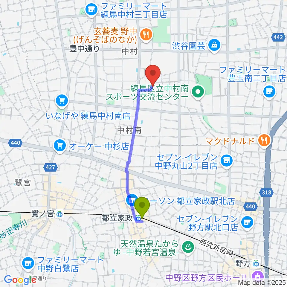 夢弦堂の最寄駅都立家政駅からの徒歩ルート（約14分）地図