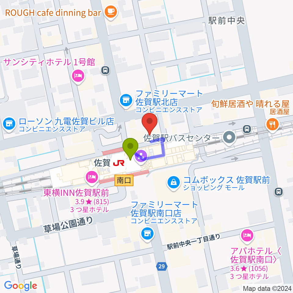 アート・ミュージック有限会社の最寄駅佐賀駅からの徒歩ルート（約1分）地図