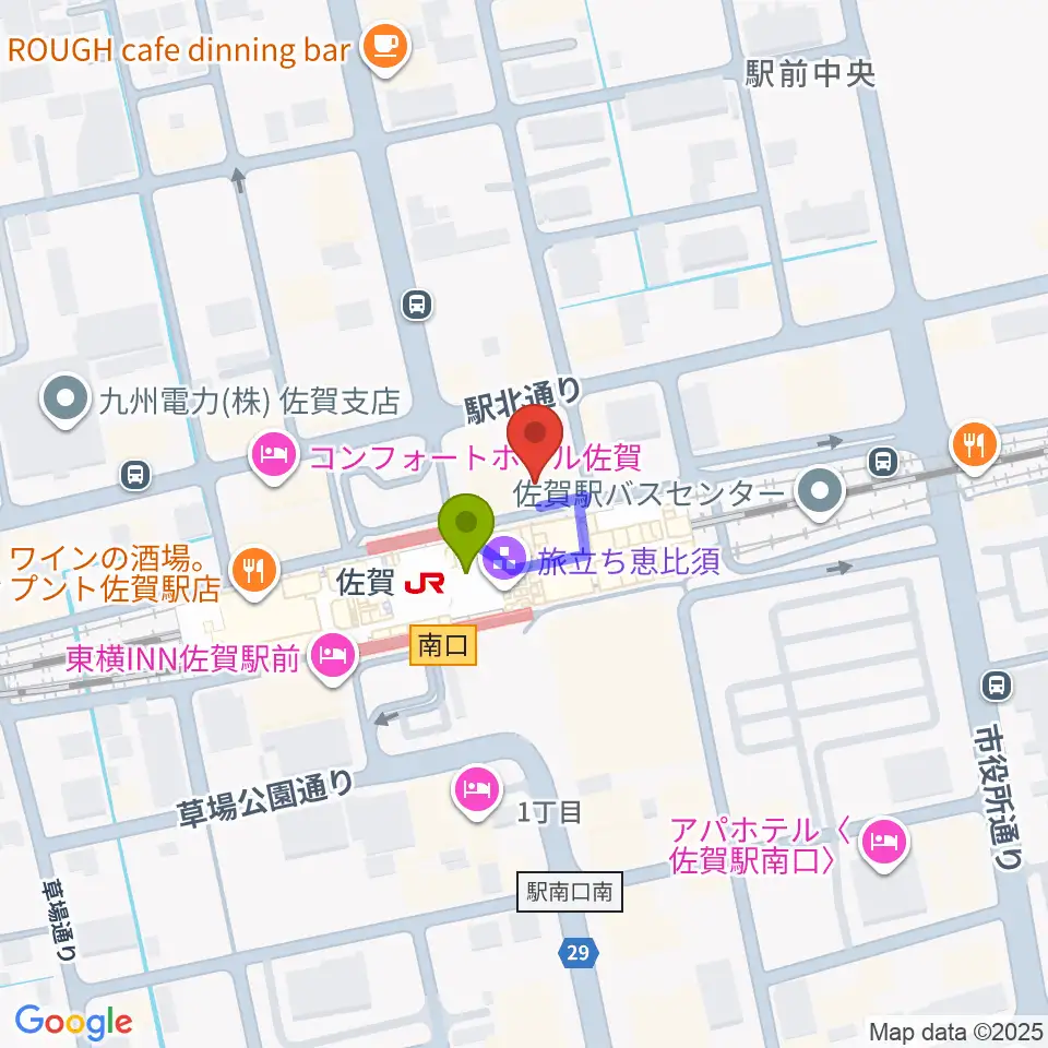 アート・ミュージック有限会社の最寄駅佐賀駅からの徒歩ルート（約1分）地図