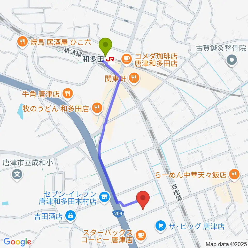 ミュージックサロン ハーモニーの最寄駅和多田駅からの徒歩ルート（約10分）地図
