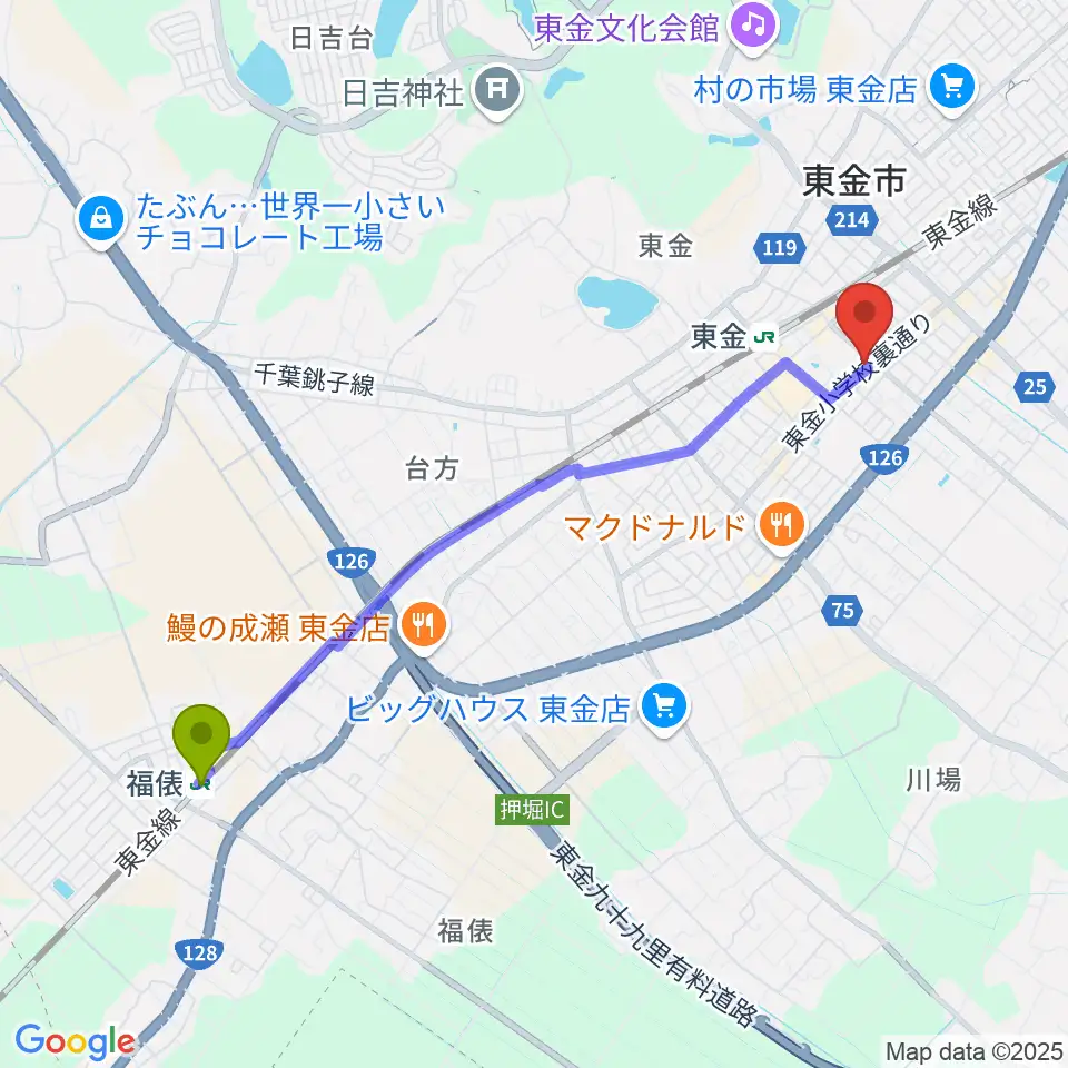 福俵駅からWAVE1へのルートマップ地図