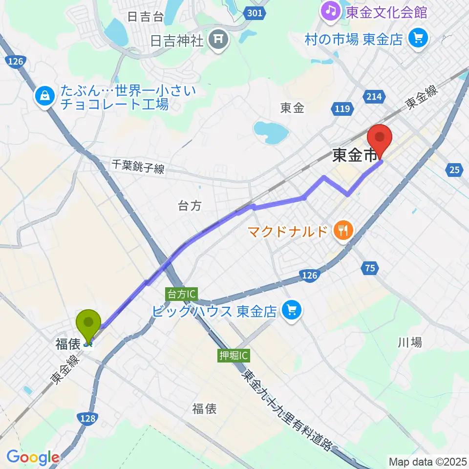 福俵駅からWAVE1へのルートマップ地図