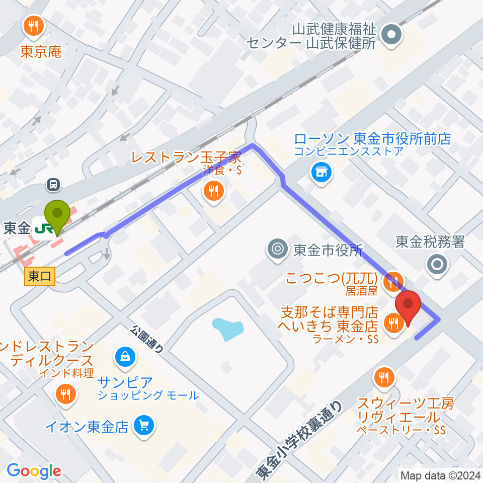 WAVE1の最寄駅東金駅からの徒歩ルート（約6分）地図