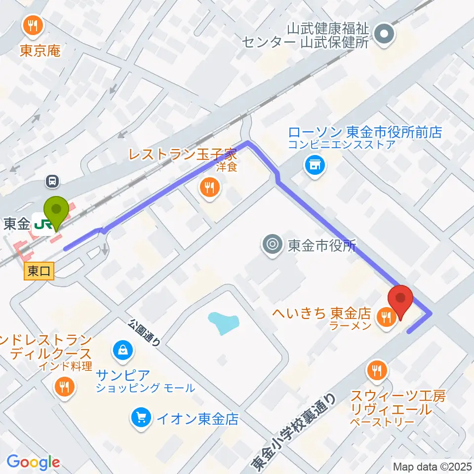 WAVE1の最寄駅東金駅からの徒歩ルート（約6分）地図