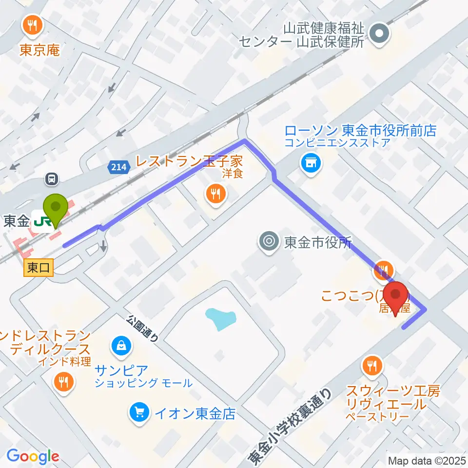WAVE1の最寄駅東金駅からの徒歩ルート（約6分）地図