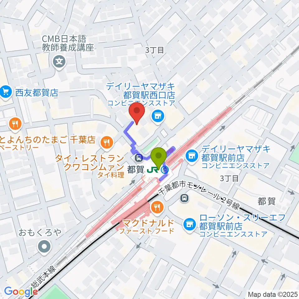 株式会社アイバ楽器の最寄駅都賀駅からの徒歩ルート（約1分）地図