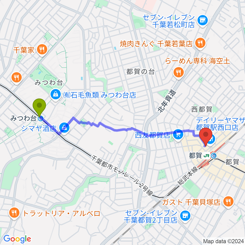 みつわ台駅から株式会社アイバ楽器へのルートマップ地図