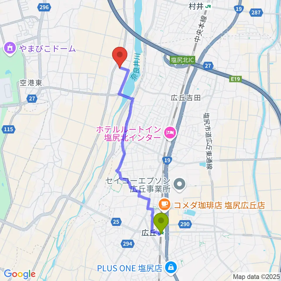 広丘駅からディバイザーへのルートマップ地図