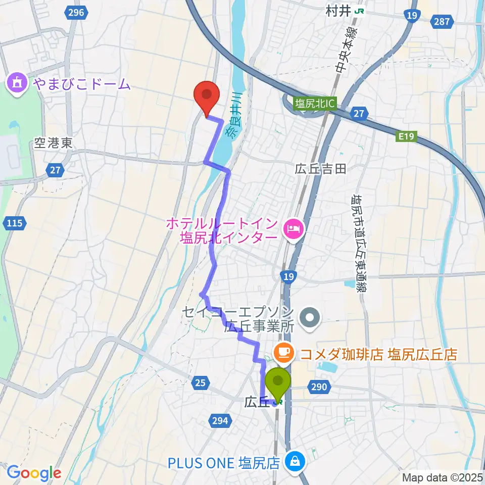広丘駅からディバイザーへのルートマップ地図