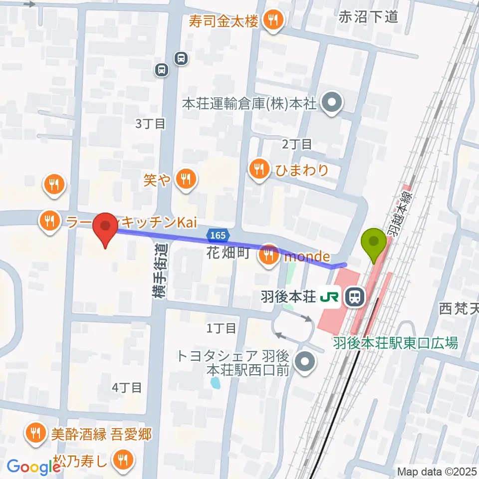 ジプシーワゴンの最寄駅羽後本荘駅からの徒歩ルート（約4分）地図