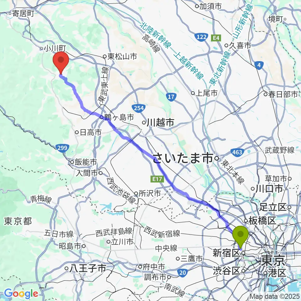 大久保駅からサウンド風雅 埼玉店へのルートマップ地図