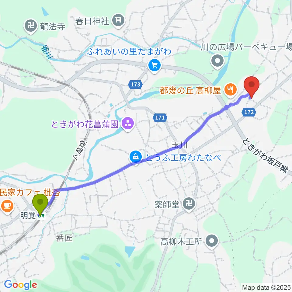 サウンド風雅 埼玉店の最寄駅明覚駅からの徒歩ルート（約26分）地図