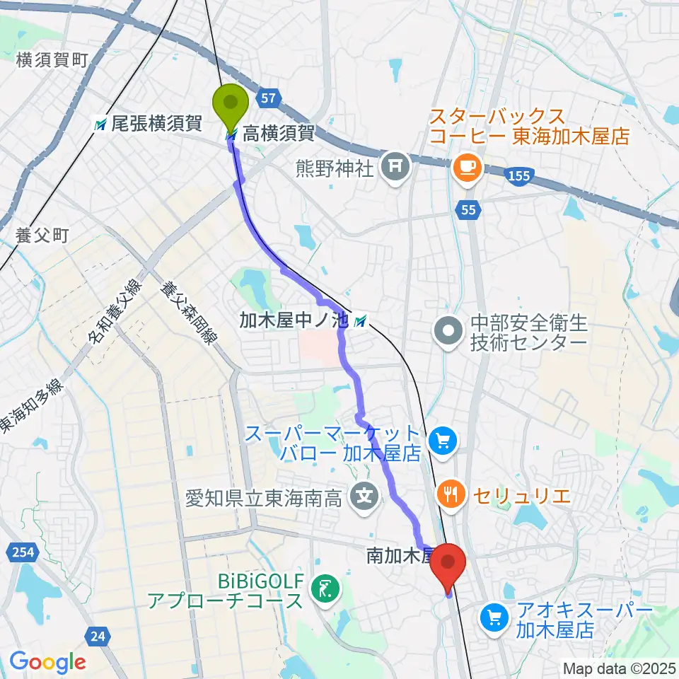 高横須賀駅から(株)マツイシ楽器店ミュージックスポットマツイシへのルートマップ地図