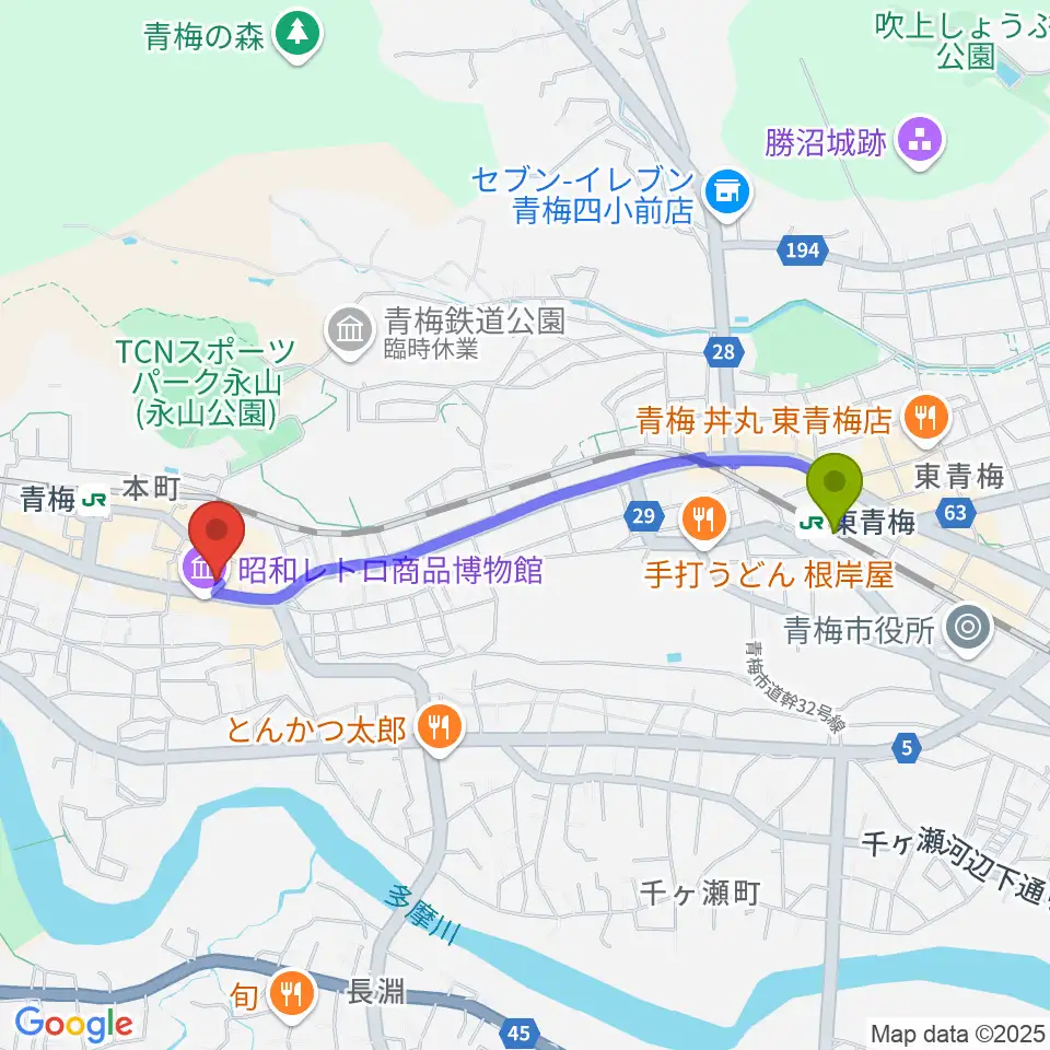 東青梅駅からハリーズエンジニアリングへのルートマップ地図