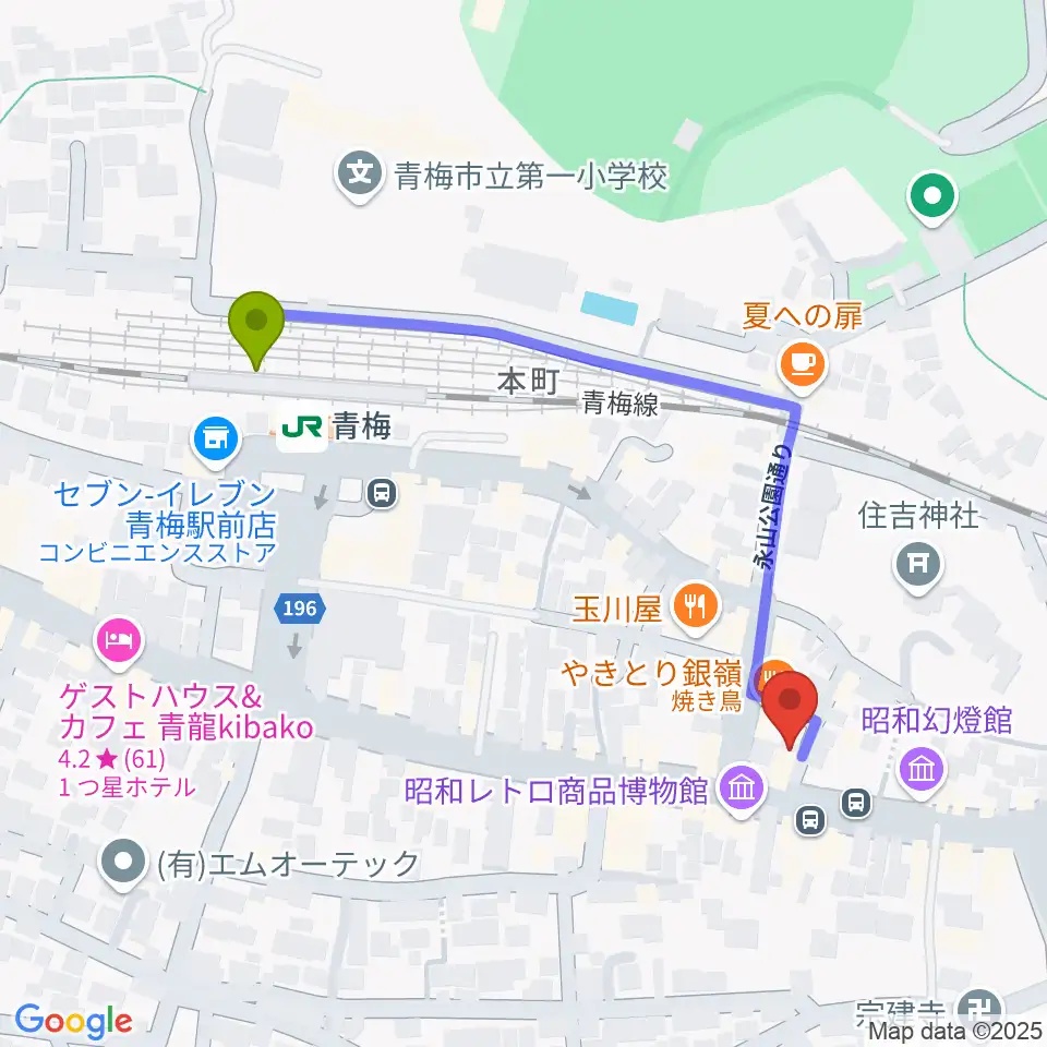 ハリーズエンジニアリングの最寄駅青梅駅からの徒歩ルート（約5分）地図