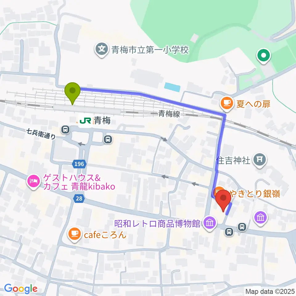 ハリーズエンジニアリングの最寄駅青梅駅からの徒歩ルート（約5分）地図