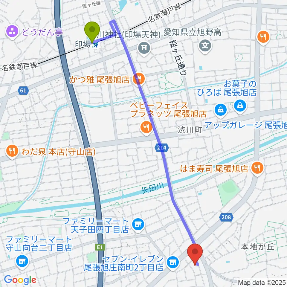 岩本ケースの最寄駅印場駅からの徒歩ルート（約27分）地図