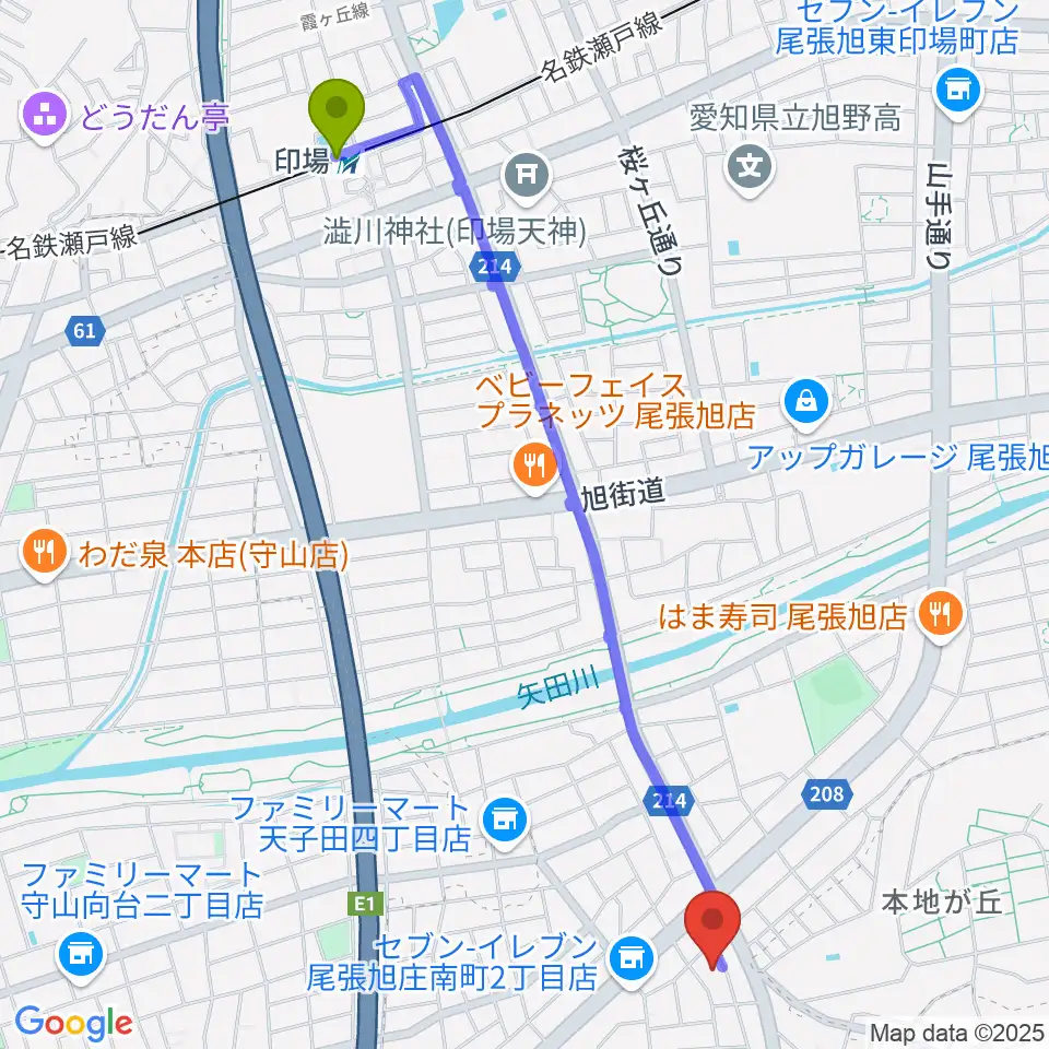 岩本ケースの最寄駅印場駅からの徒歩ルート（約27分）地図