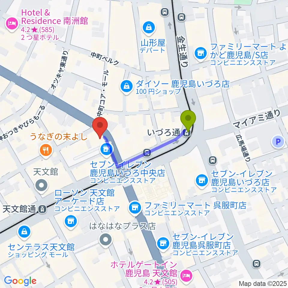 十字屋クロスの最寄駅いづろ通駅からの徒歩ルート（約2分）地図