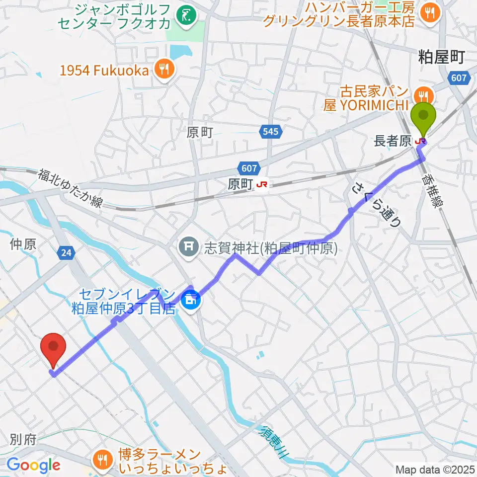 長者原駅から有限会社ピアノセンターへのルートマップ地図