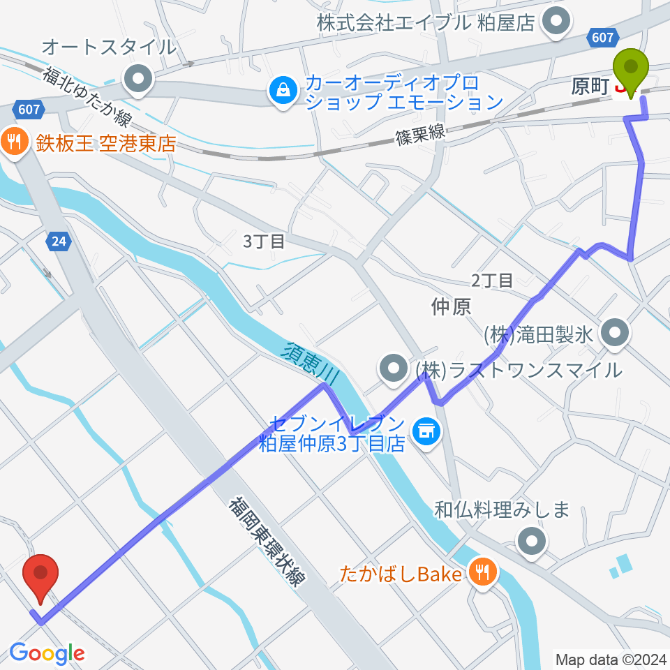 有限会社ピアノセンターの最寄駅原町駅からの徒歩ルート（約18分）地図