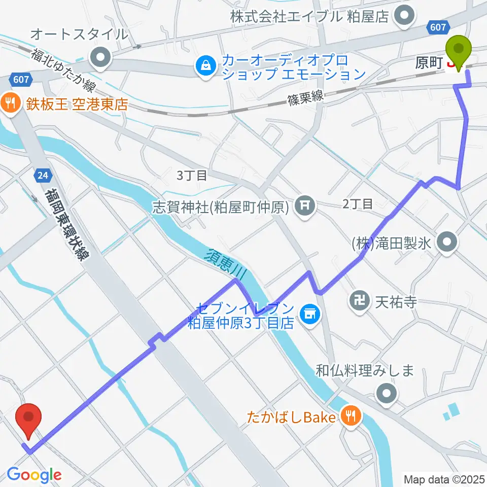有限会社ピアノセンターの最寄駅原町駅からの徒歩ルート（約18分）地図
