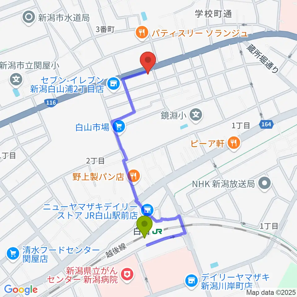 大正琴 琴源の最寄駅白山駅からの徒歩ルート（約8分）地図