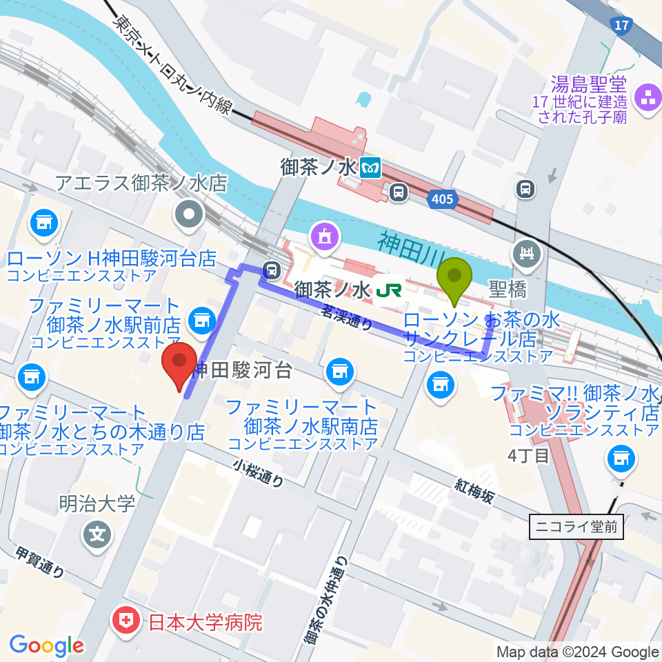 シモクラセカンドハンズ Part1の最寄駅御茶ノ水駅からの徒歩ルート（約3分）地図