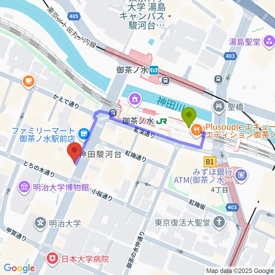 シモクラセカンドハンズ Part1の最寄駅御茶ノ水駅からの徒歩ルート（約3分）地図