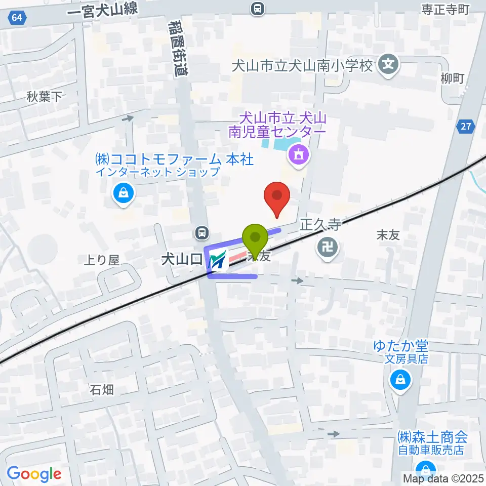 真和楽器の最寄駅犬山口駅からの徒歩ルート（約1分）地図