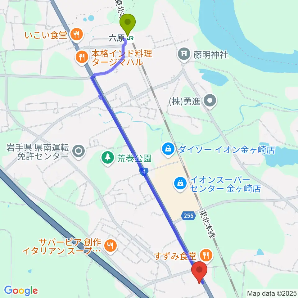 正時堂ピアノ壱番館の最寄駅六原駅からの徒歩ルート（約26分）地図
