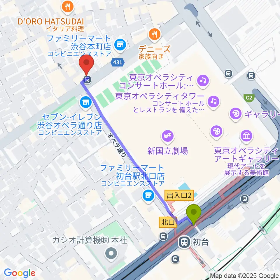 レオミュージックの最寄駅初台駅からの徒歩ルート（約5分）地図