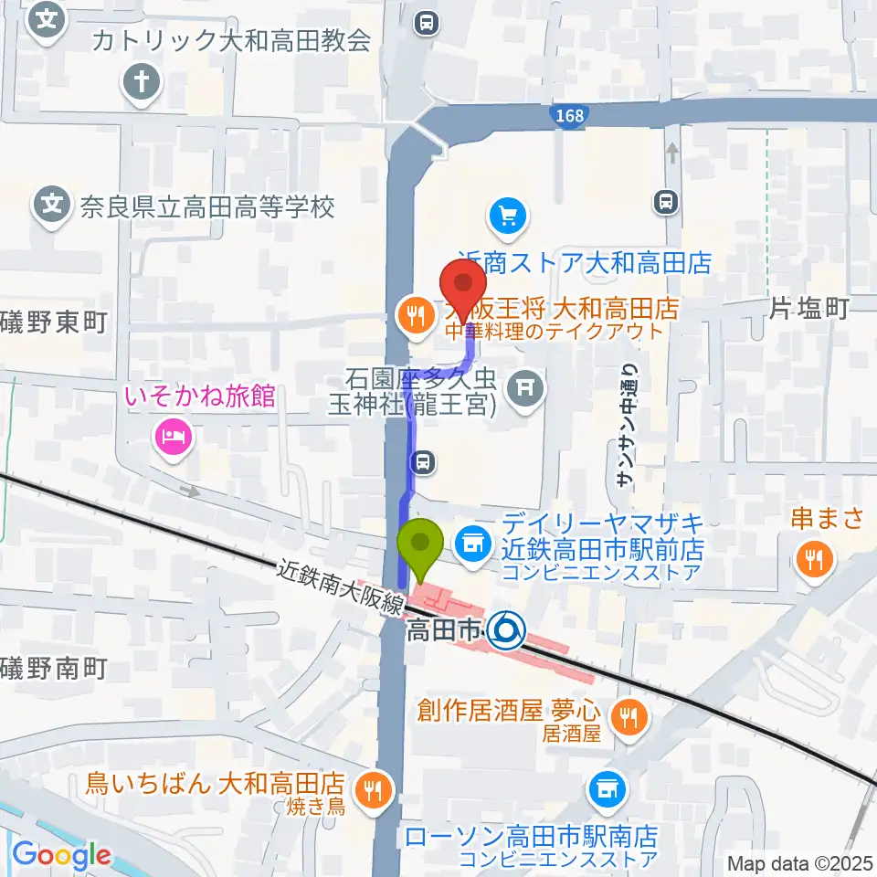 末吉楽器店の最寄駅高田市駅からの徒歩ルート（約2分）地図