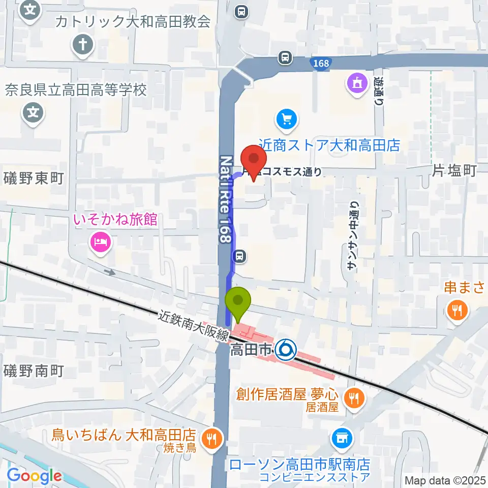 末吉楽器店の最寄駅高田市駅からの徒歩ルート（約2分）地図