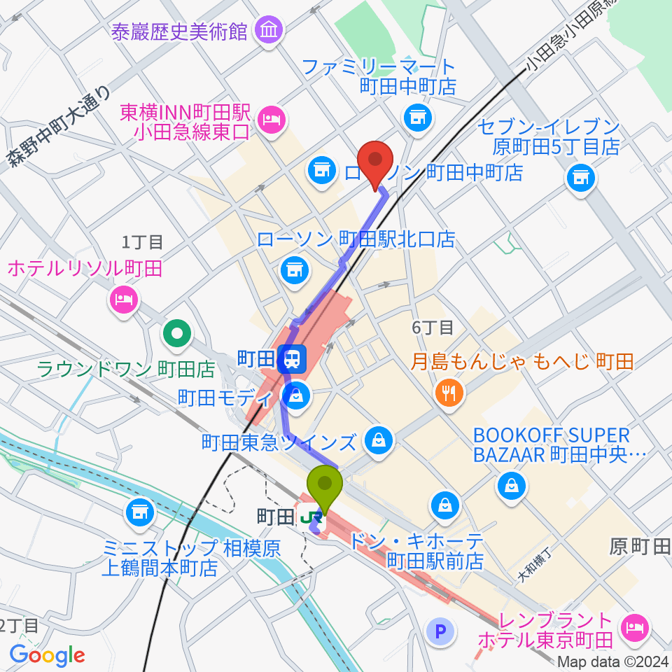 スガナミ楽器 町田店の最寄駅町田駅からの徒歩ルート（約8分）地図