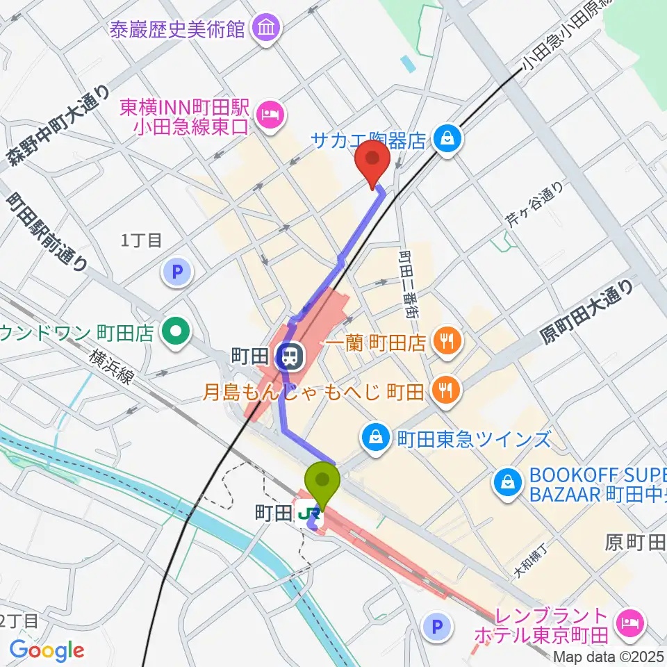スガナミ楽器 町田店の最寄駅町田駅からの徒歩ルート（約8分）地図