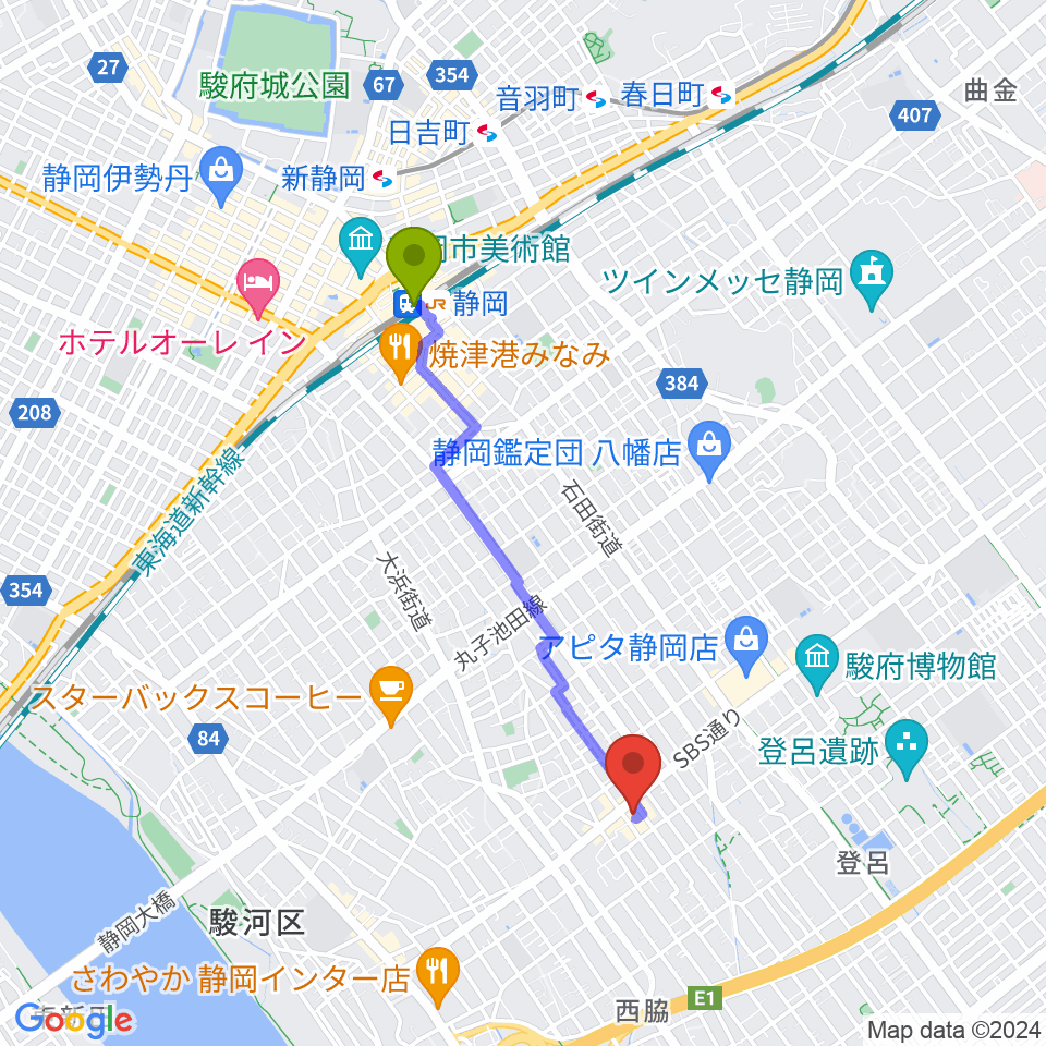 すみやグッディSBS通り店の最寄駅静岡駅からの徒歩ルート（約33分）地図
