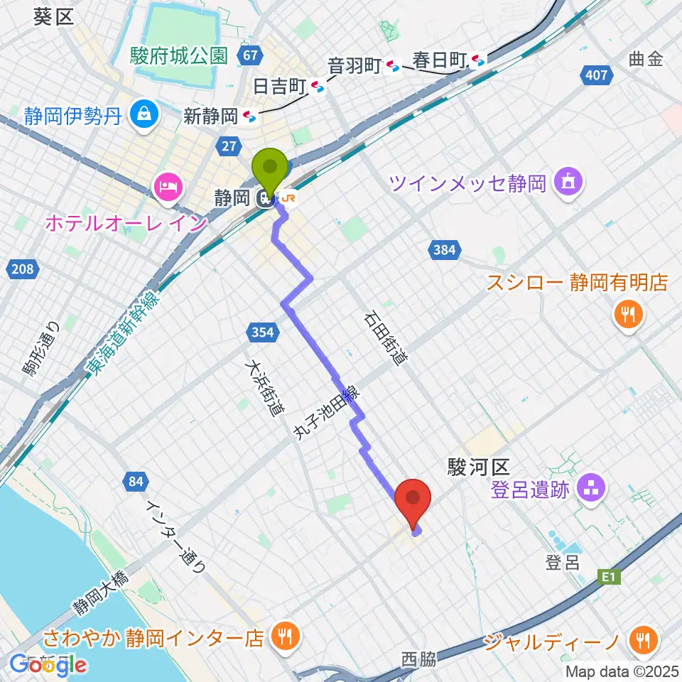 すみやグッディSBS通り店の最寄駅静岡駅からの徒歩ルート（約33分）地図