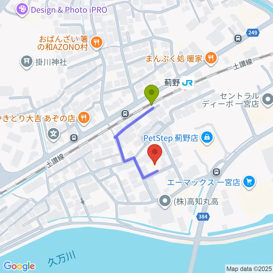 タチバナ楽器の最寄駅薊野駅からの徒歩ルート（約2分）地図