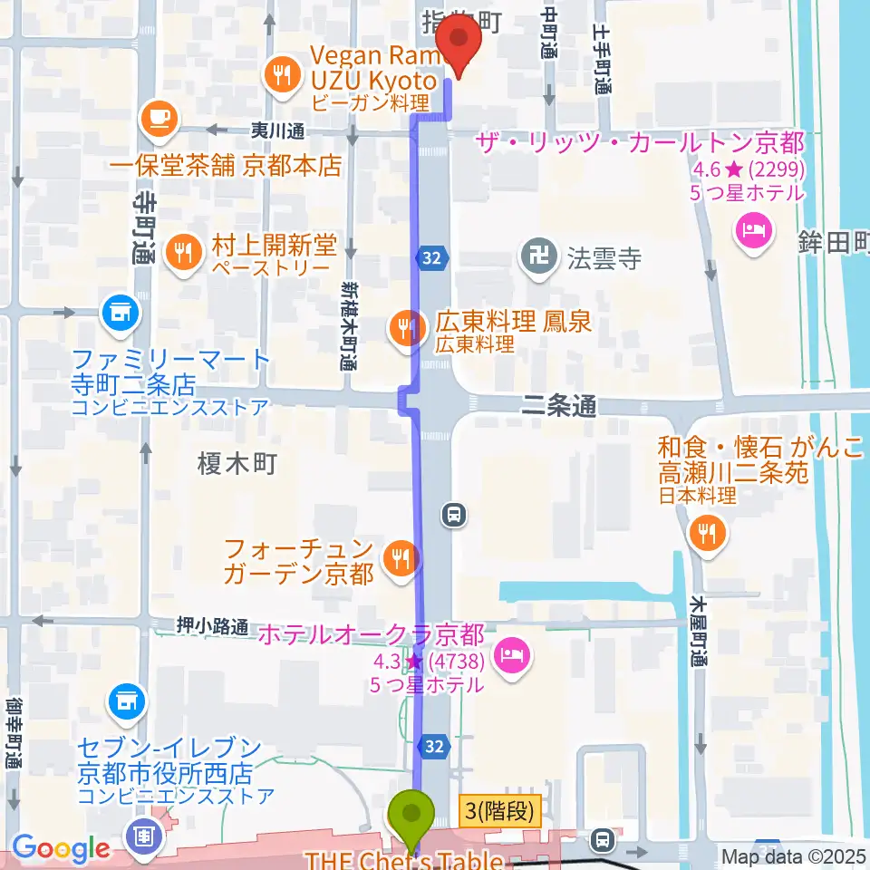 ワタナベ楽器店 京都本店の最寄駅京都市役所前駅からの徒歩ルート（約7分）地図